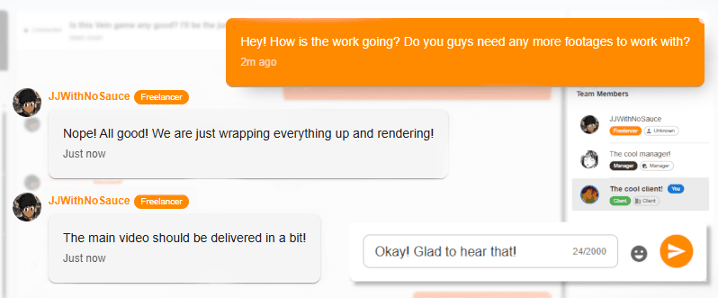 Dedicated chatroom for each video editing commission